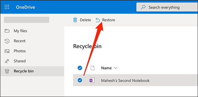 Восстановление блокнота OneNote через OneDrive
