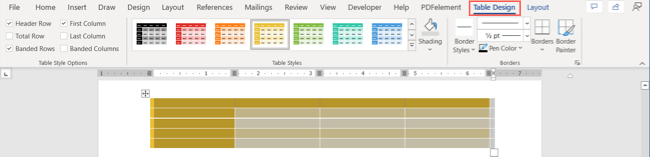 Table Design tab in Word