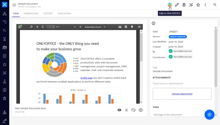 Кнопка включения Nuxeo в интерфейсе ONLYOFFICE