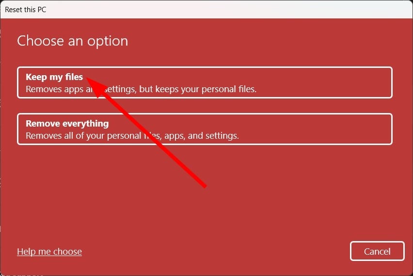 Выбор сохранения файлов при сбросе