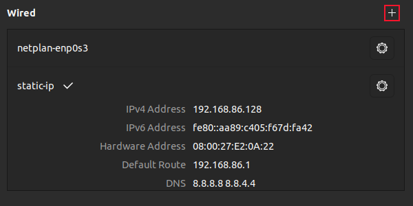 Секция проводного соединения в настройках сети