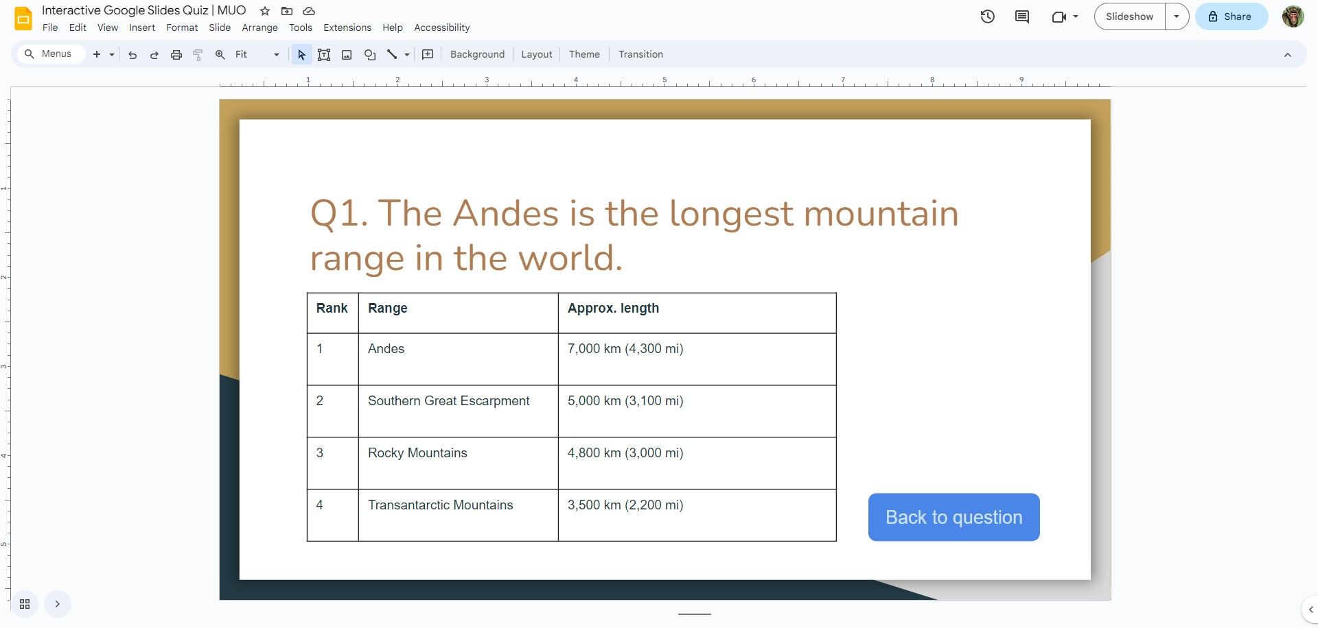 Создание слайда с полным ответом для викторины в Google Slides