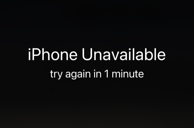 Экран ошибки iPhone Unavailable с таймером