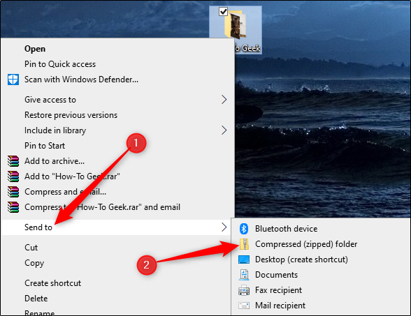 send to compressed zip folder