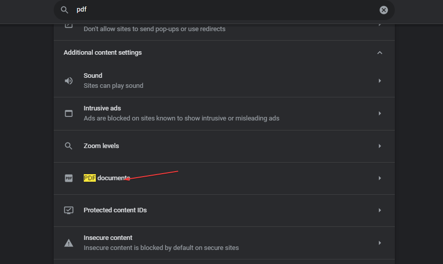 Раздел PDF-документы в настройках Chrome