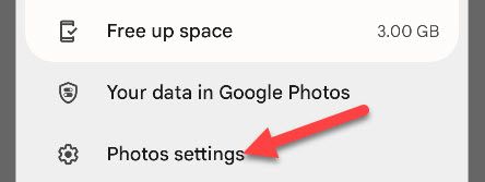 Пункт меню Photos Settings в Google Photos