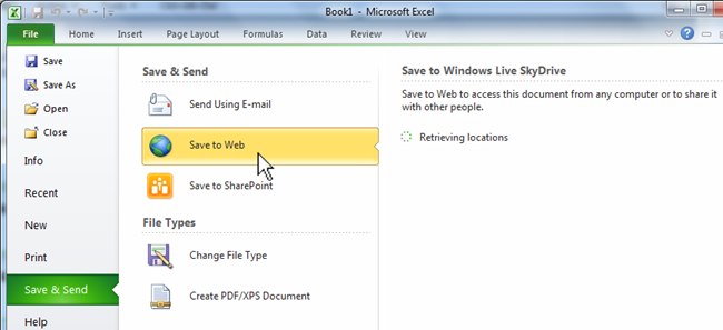 Меню File и Save & Send в Office 2010