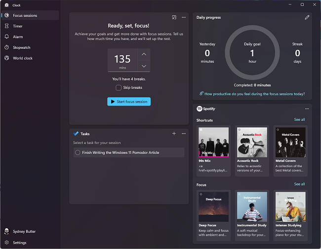 Параметры фокус-сессии — меню параметров и переключатели