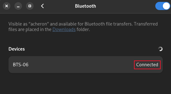 Панель настроек Bluetooth: устройство сопряжено