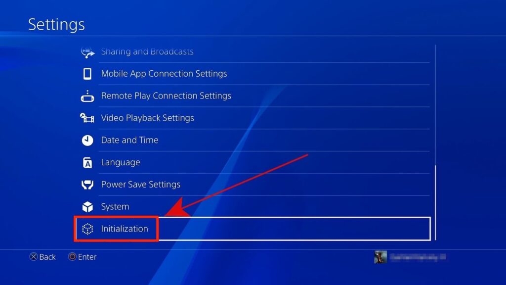 Экран восстановления настроек PS4