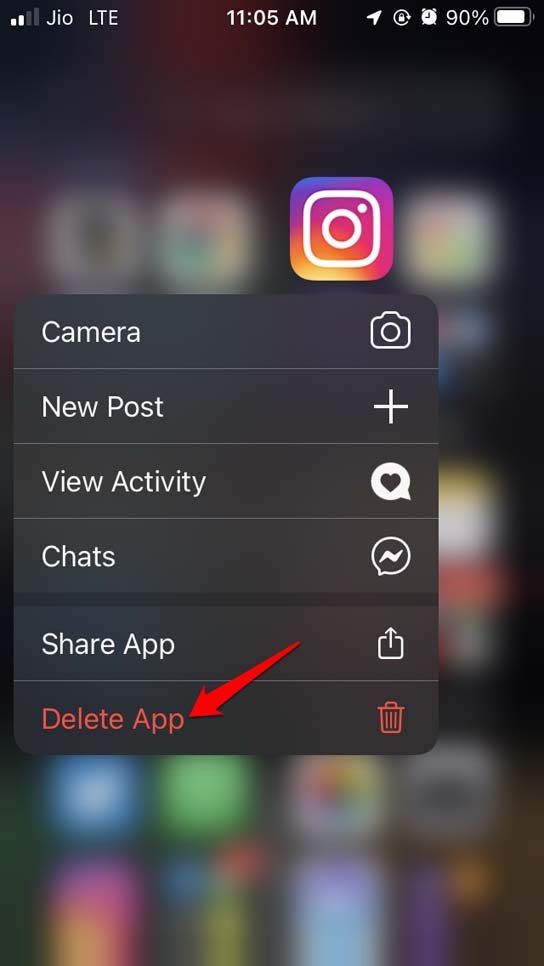 Удаление Instagram на iPhone