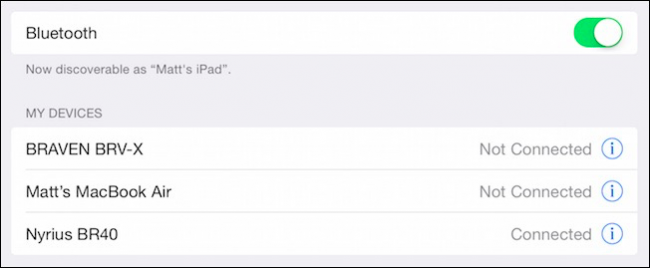 Экран iOS с настройками Bluetooth