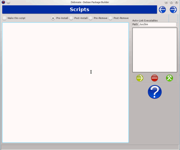 Экран Scripts: поля для preinst/postinst/prerm/postrm и метаданные