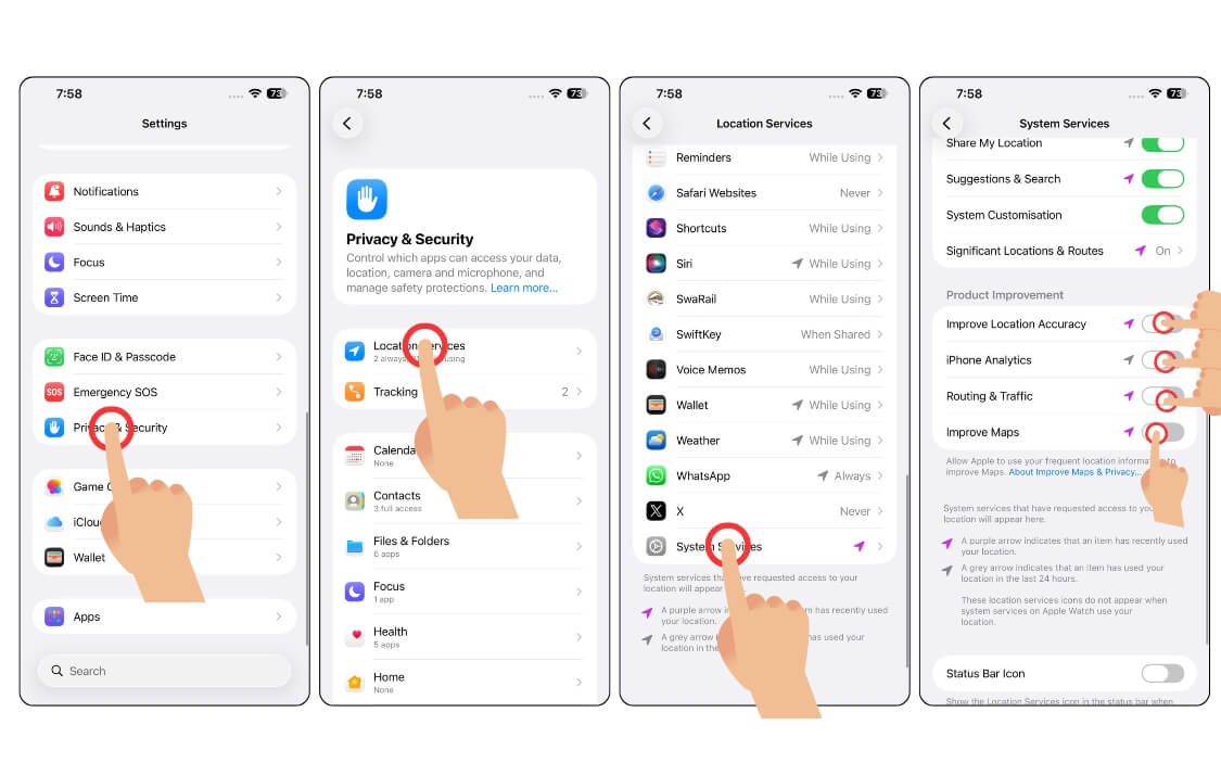 Настройки системных служб и геолокации