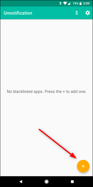 Элемент интерфейса Unnotification для добавления приложений в чёрный список