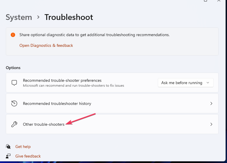 Пункт «Другие средства устранения неполадок» в настройках