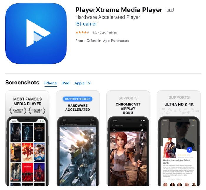 Скриншот PlayerXtreme на экране iOS