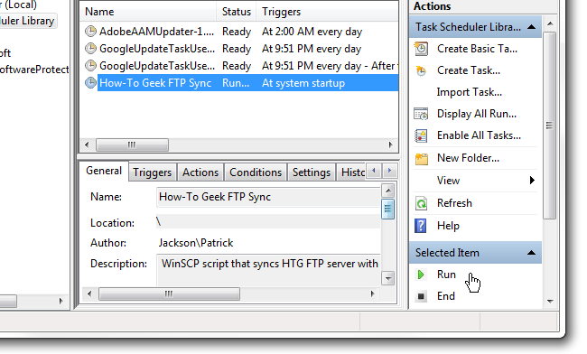 Запуск тестовой задачи в Планировщике