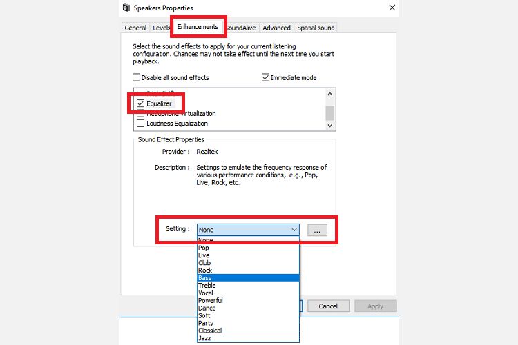 Эквалайзер в Windows 10: пример настроек эквалайзера