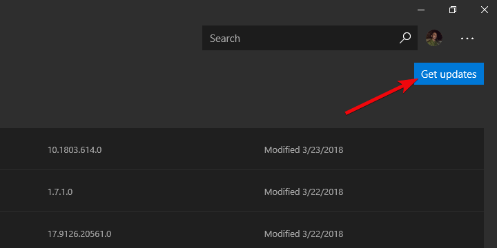 Изображение: кнопка Получить обновления в Microsoft Store