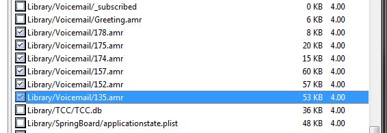 Fichiers voicemail .amr listés