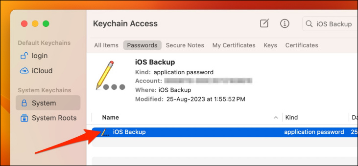 Выбрать iOS Backup в результатах поиска