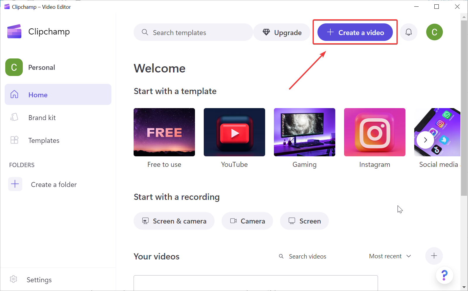 Создание проекта Clipchamp