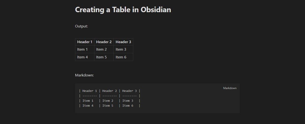 Создание таблицы в Obsidian