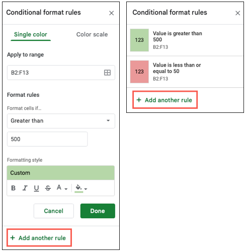 Опция Добавить другое правило