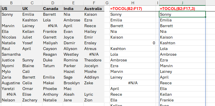 Colonna 1D con vuoti ed errori omessi.
