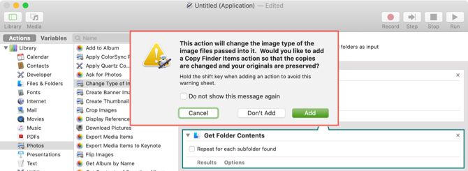 Dont Add Copy DialogA utomator Mac