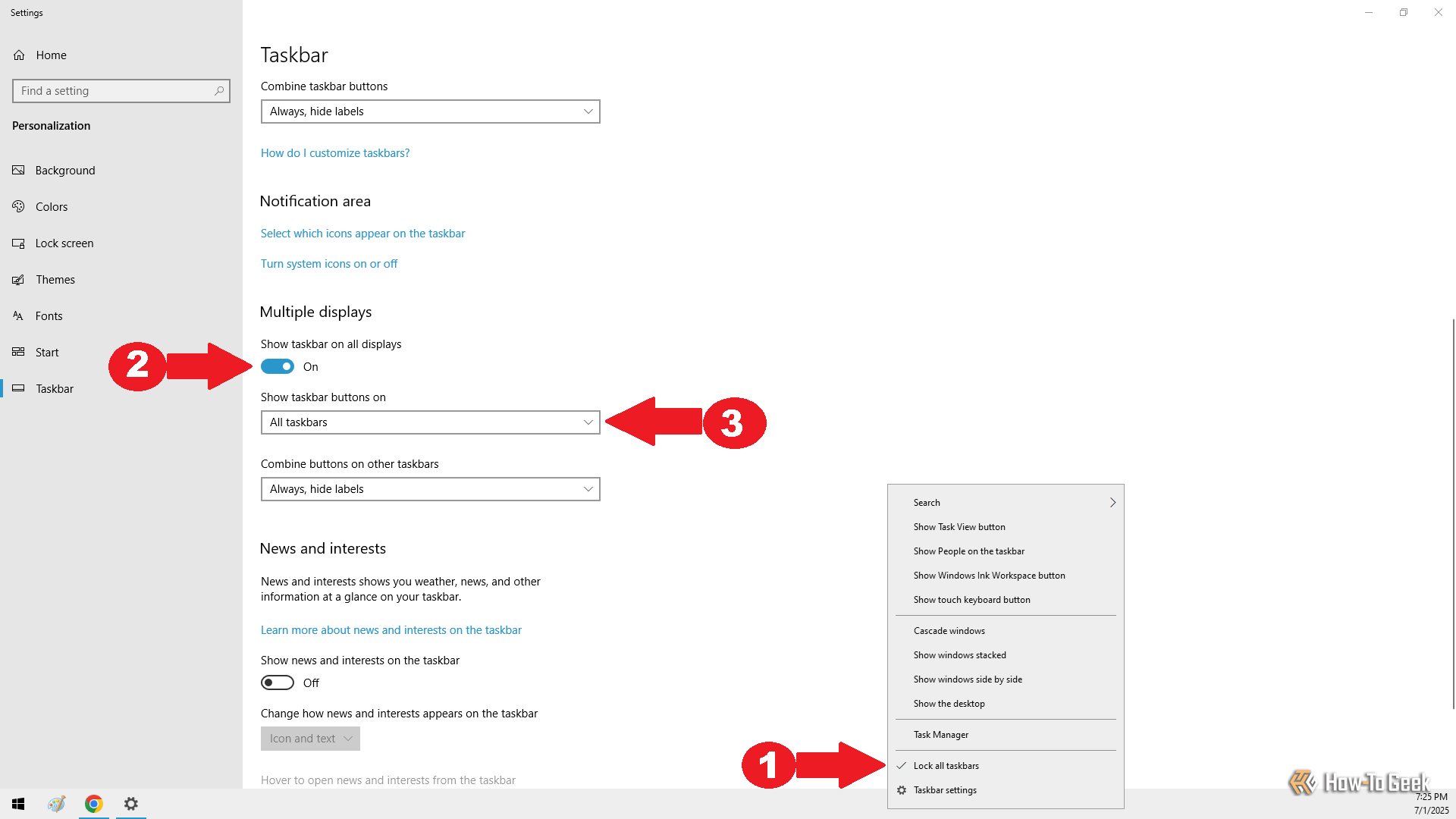 Фиксация панели задач и отображение её на всех мониторах.