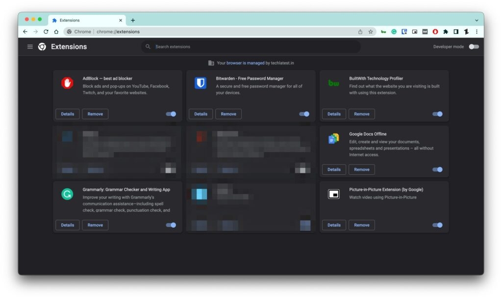 Список расширений Chrome