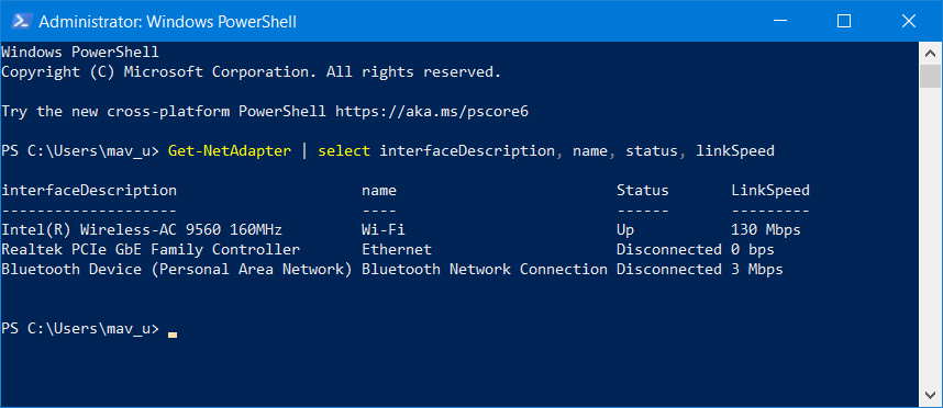 Вывод Get-NetAdapter с колонкой LinkSpeed