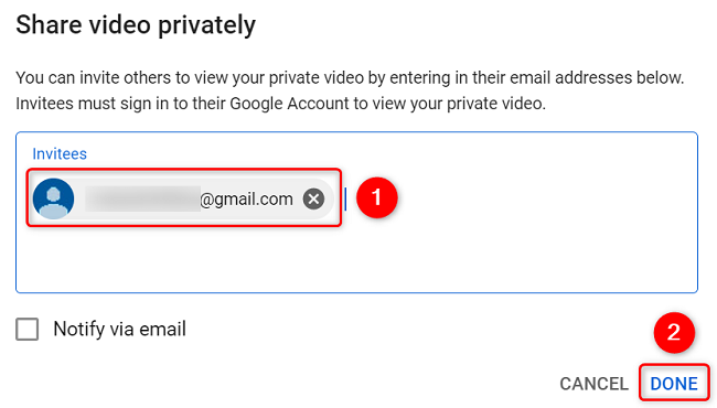 Удаление доступа у конкретного email в настройках приватного видео.