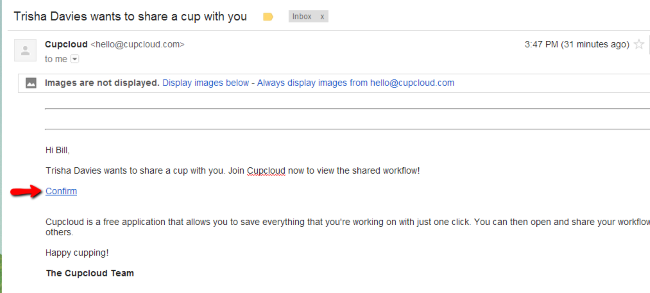 Письмо-приглашение с просьбой подтвердить доступ к общей папке