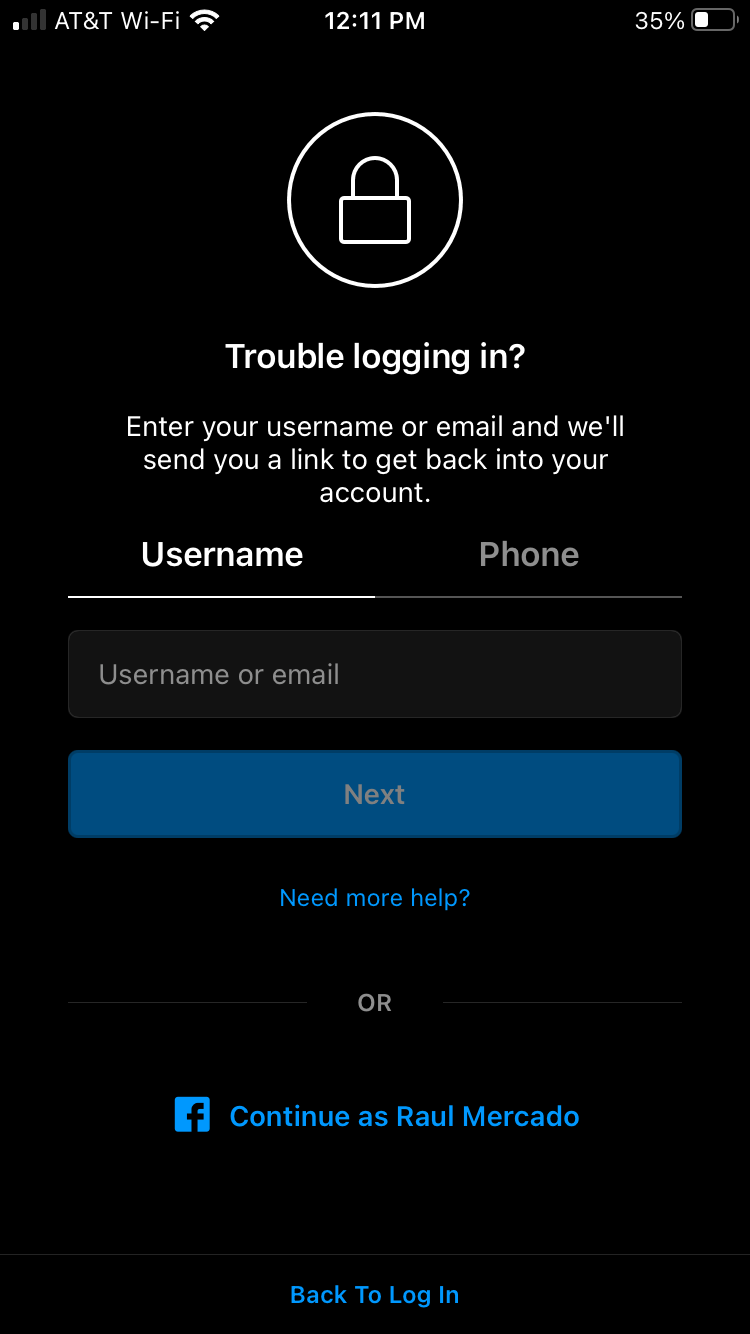 Сброс пароля в приложении Instagram