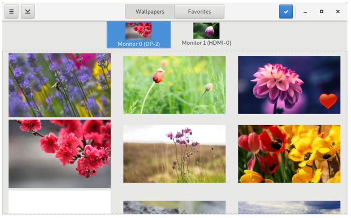 HydraPaper показывает подключённые мониторы и доступные обои