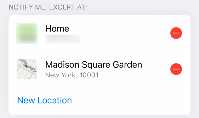 Список доверенных мест в Find My