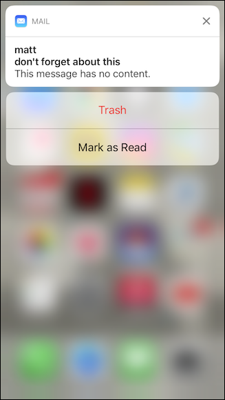 Уведомление почты: метки «прочитать» и «удалить» в 3D Touch