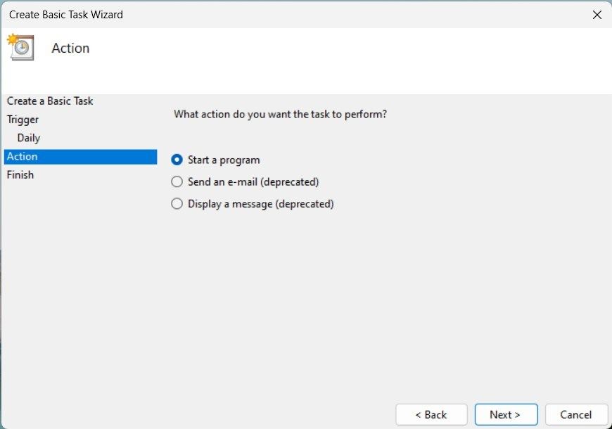 Выбор действия: запустить программу