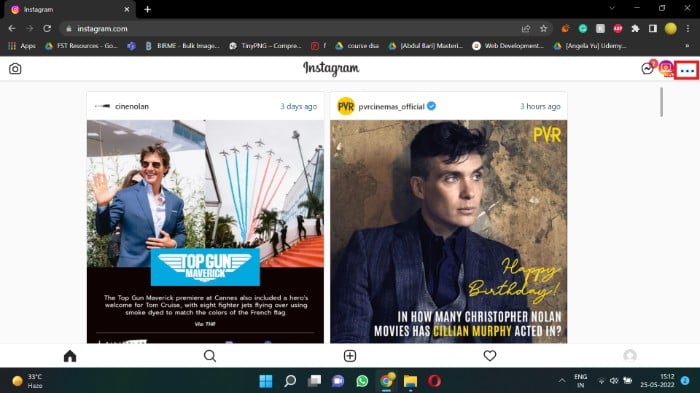 Расширение Layoutify активировано — новый макет Instagram в браузере