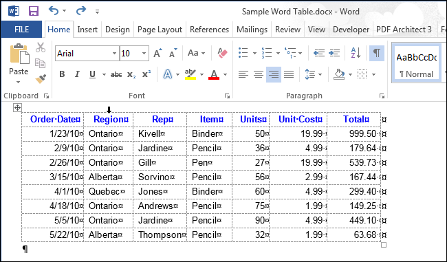 Черная стрелка над столбцом для выбора столбца