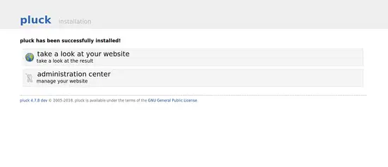 Успешная установка Pluck CMS