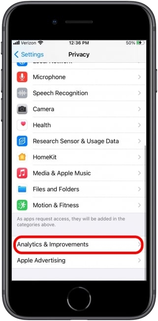 Liste von Analysedaten im iOS‑Menü