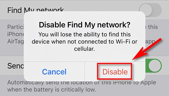 В появившемся предупреждении нажмите «Отключить»