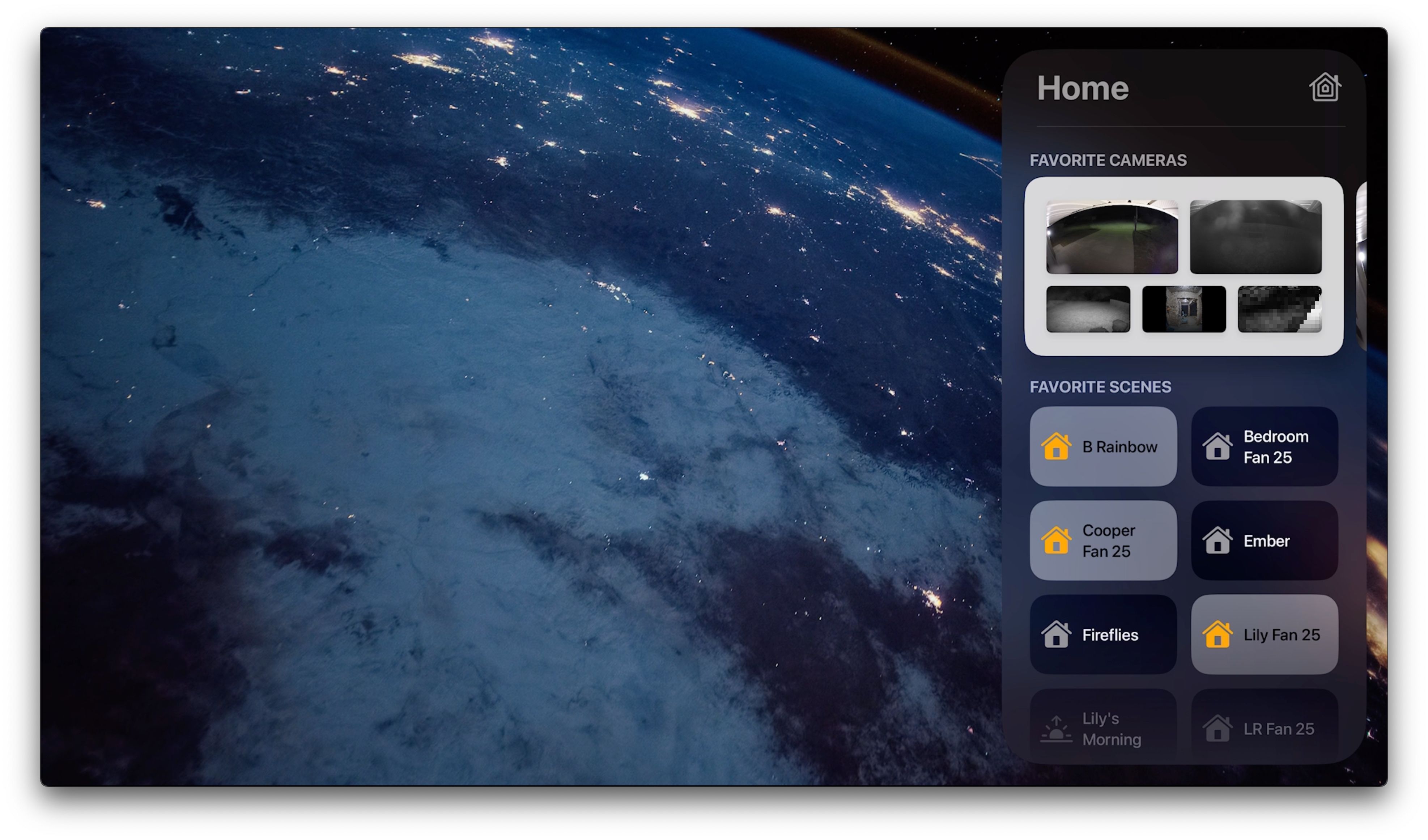 Сеточный вид камер HomeKit в Центре управления Apple TV.
