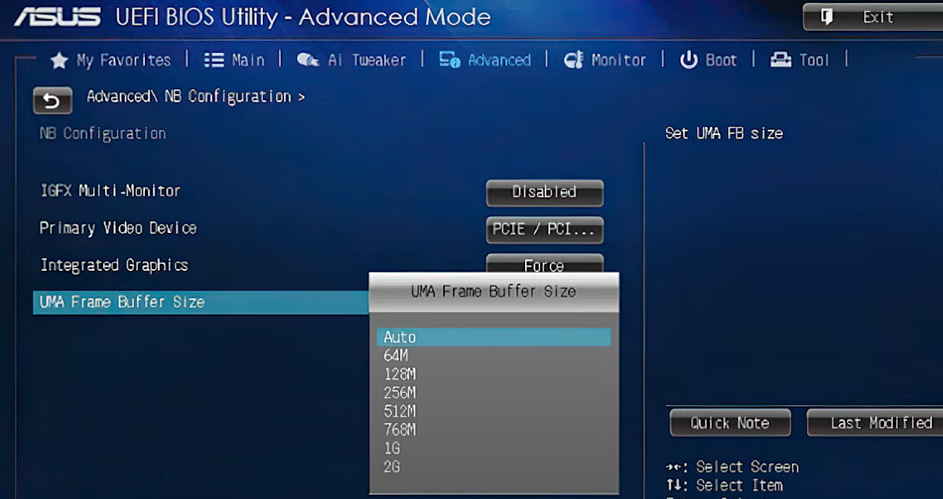 Параметр предвыделённой видеопамяти в BIOS