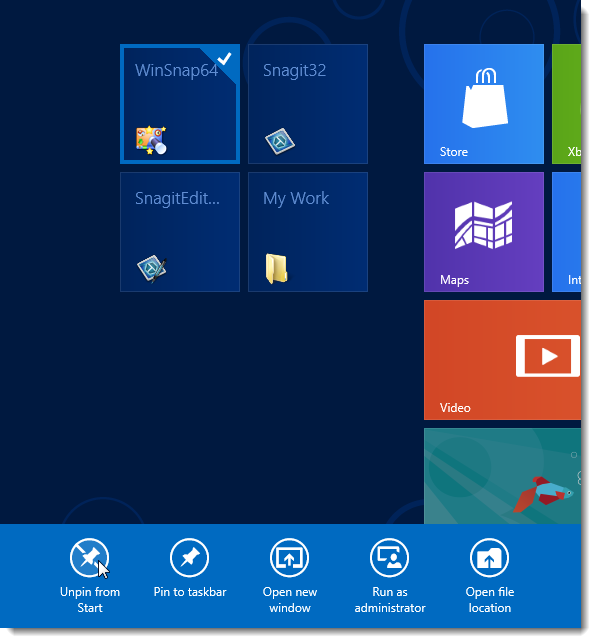 Открепление приложения с экрана Пуск