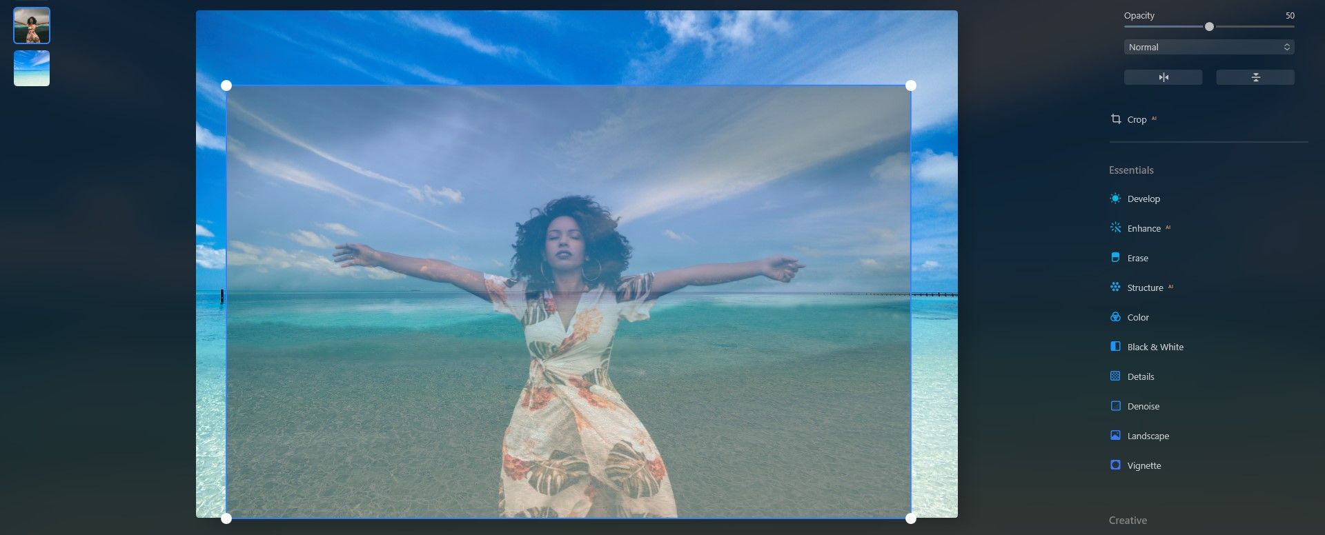 Используйте маркеры для изменения размера слоя